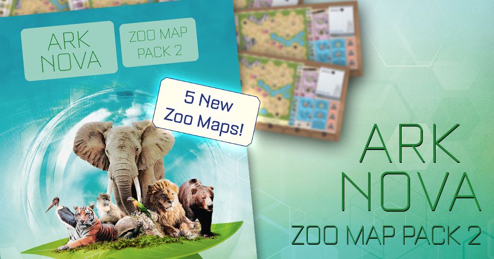 Official box art cover for Ark Nova: Zoo Map Pack 2 board game.