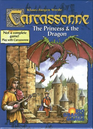 Official box art cover for Carcassonne: The Princess & the Dragon board game.