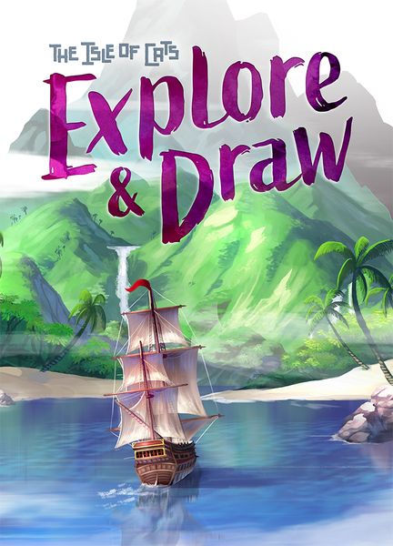 Official box art cover for The Isle of Cats: Explore & Draw board game.