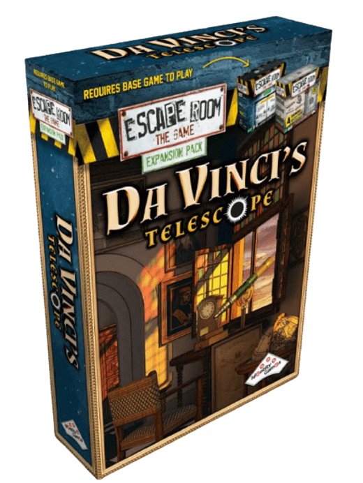 Official box art cover for Escape Room: The Game – Da Vinci's Telescope board game.