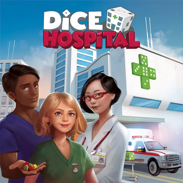 Official box art cover for Dice Hospital board game.