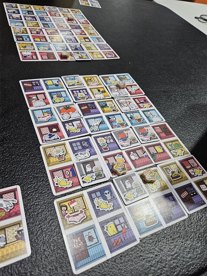 Gameplay photo of the board game Chock-A-Block featuring various components and board state.
