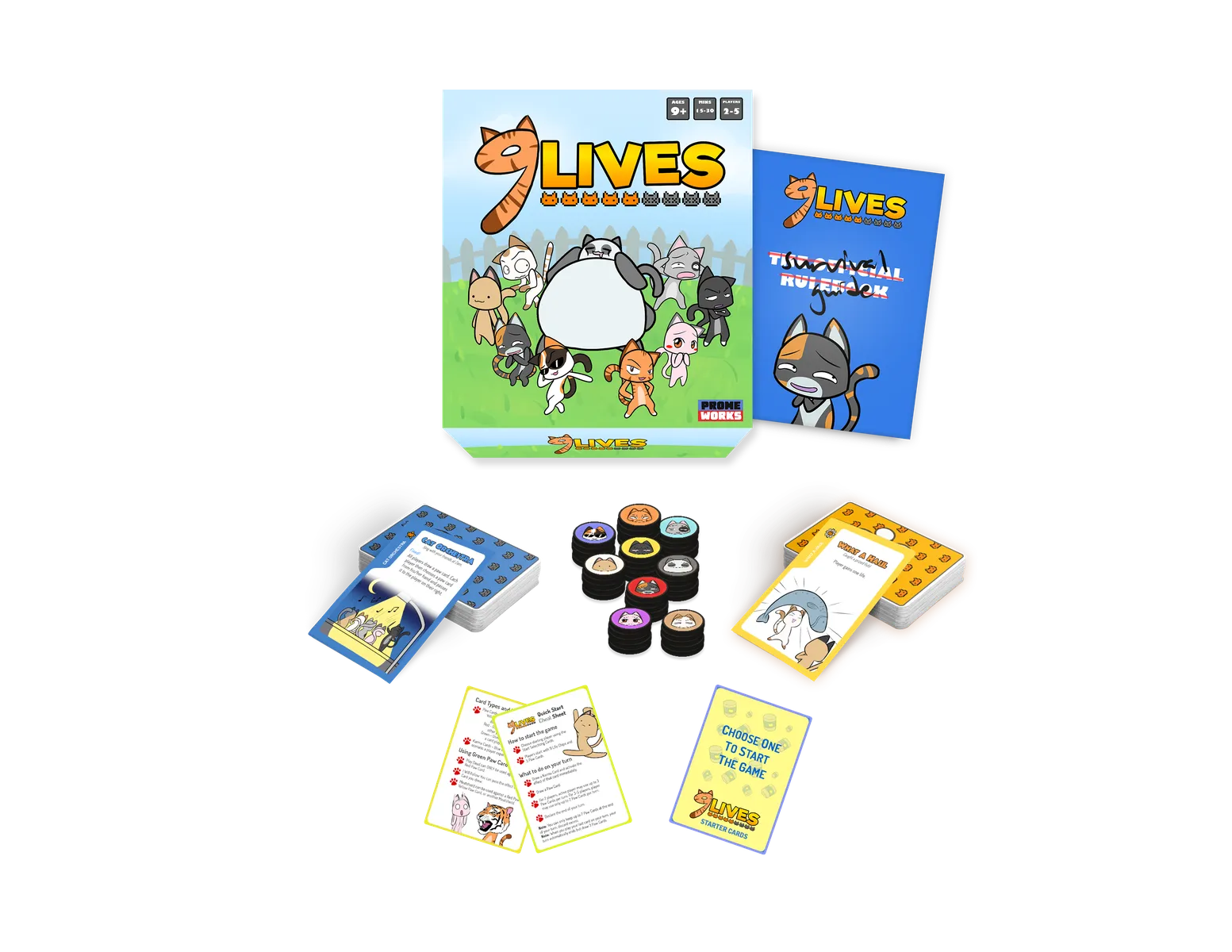 Official box art cover for 9 Lives board game.