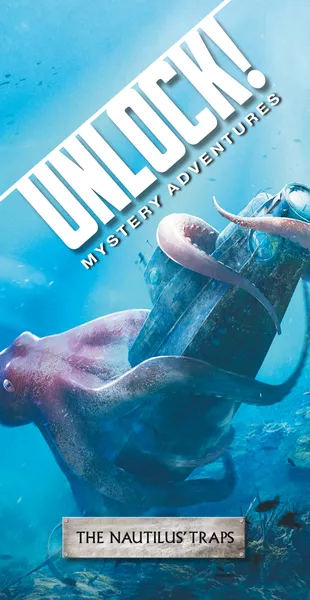 Official box art cover for Unlock!: Mystery Adventures – The Nautilus' Traps board game.