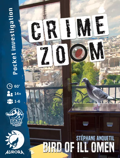 Official box art cover for Crime Zoom: Bird of Ill Omen board game.