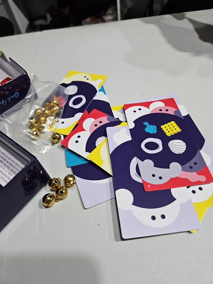 Gameplay photo of the board game DroPolter featuring various components and board state.
