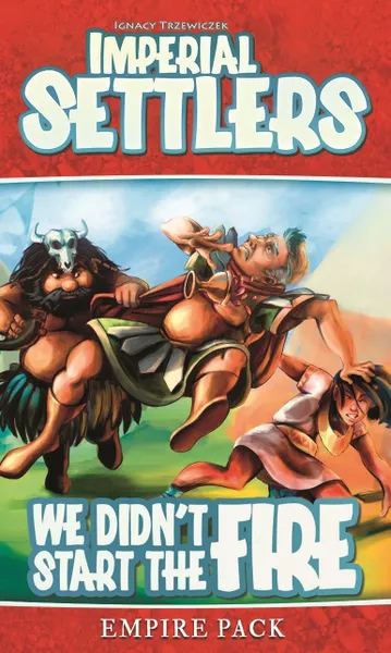 Official box art cover for Imperial Settlers: We Didn't Start The Fire board game.