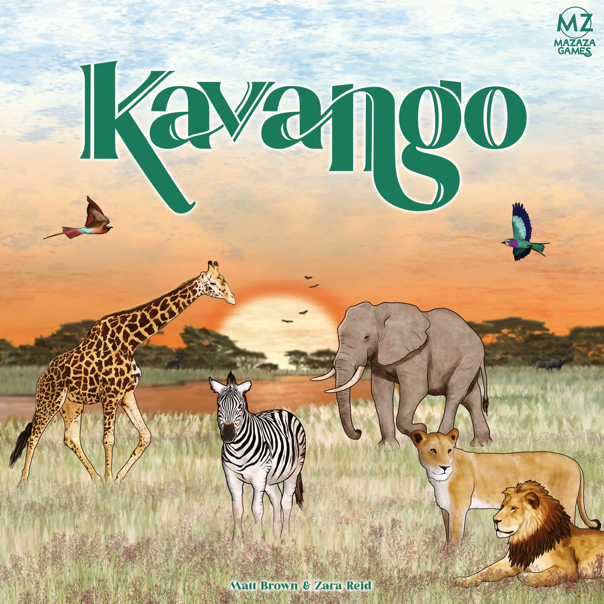 Gameplay photo of the board game Kavango featuring various components and board state.