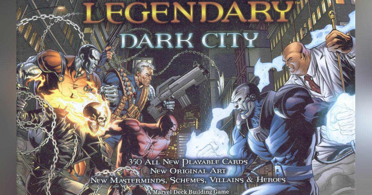 Official box art cover for Legendary: A Marvel Deck Building Game – Dark City board game.