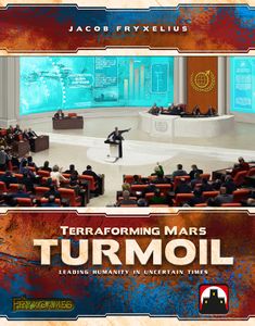 Official box art cover for Terraforming Mars: Turmoil board game.