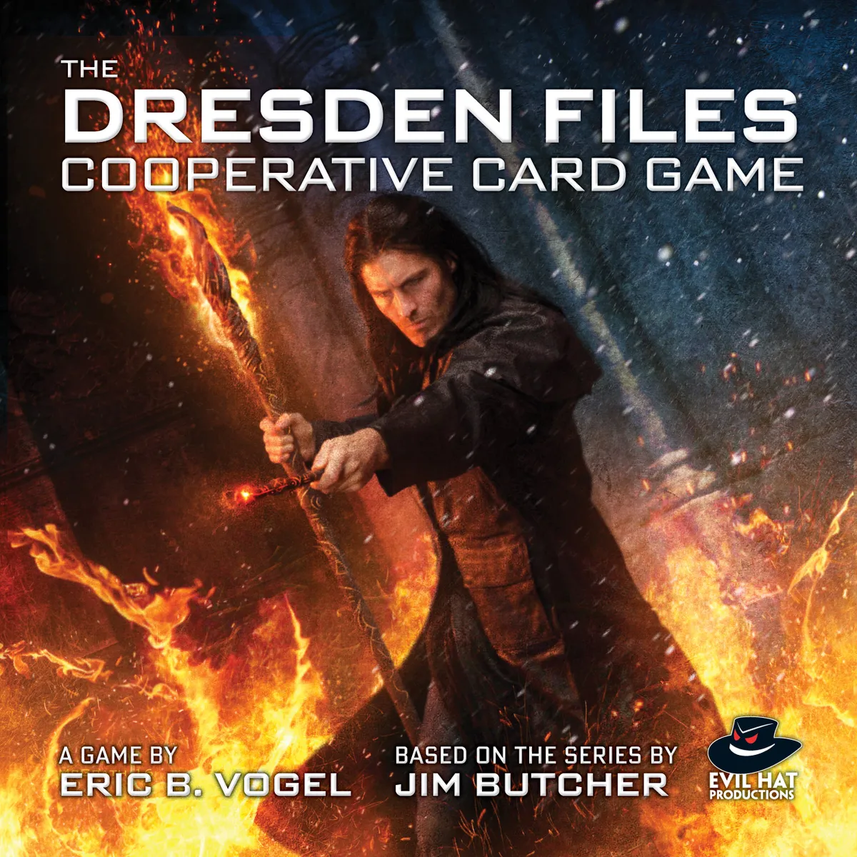 Official box art cover for The Dresden Files Cooperative Card Game board game.