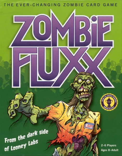 Official box art cover for Zombie Fluxx board game.