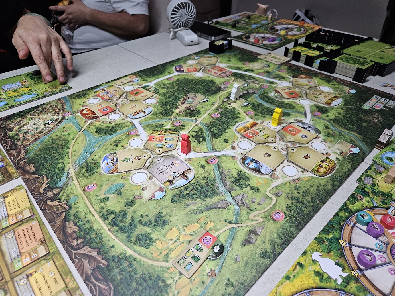 Gameplay photo of the board game Black Forest featuring various components and board state.