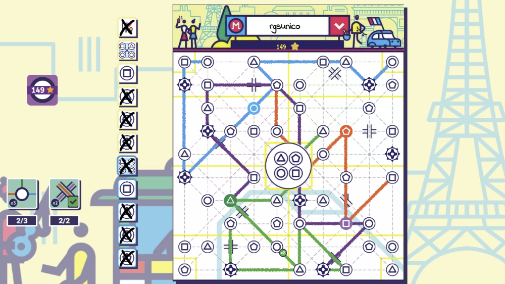 Gameplay photo of the board game Next Station: Paris featuring various components and board state.