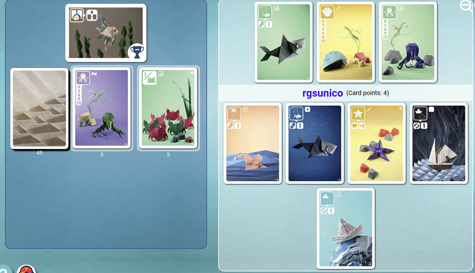 Gameplay photo of the board game Sea Salt & Paper: Extra Pepper featuring various components and board state.