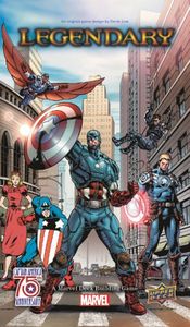 Official box art cover for Legendary: A Marvel Deck Building Game – Captain America 75th Anniversary board game.