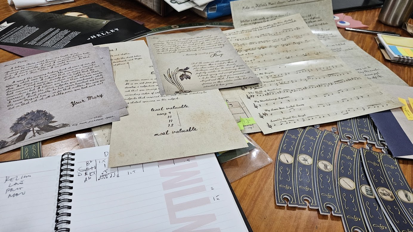 Gameplay photo of the board game Mother of Frankenstein: Volume One featuring various components and board state.
