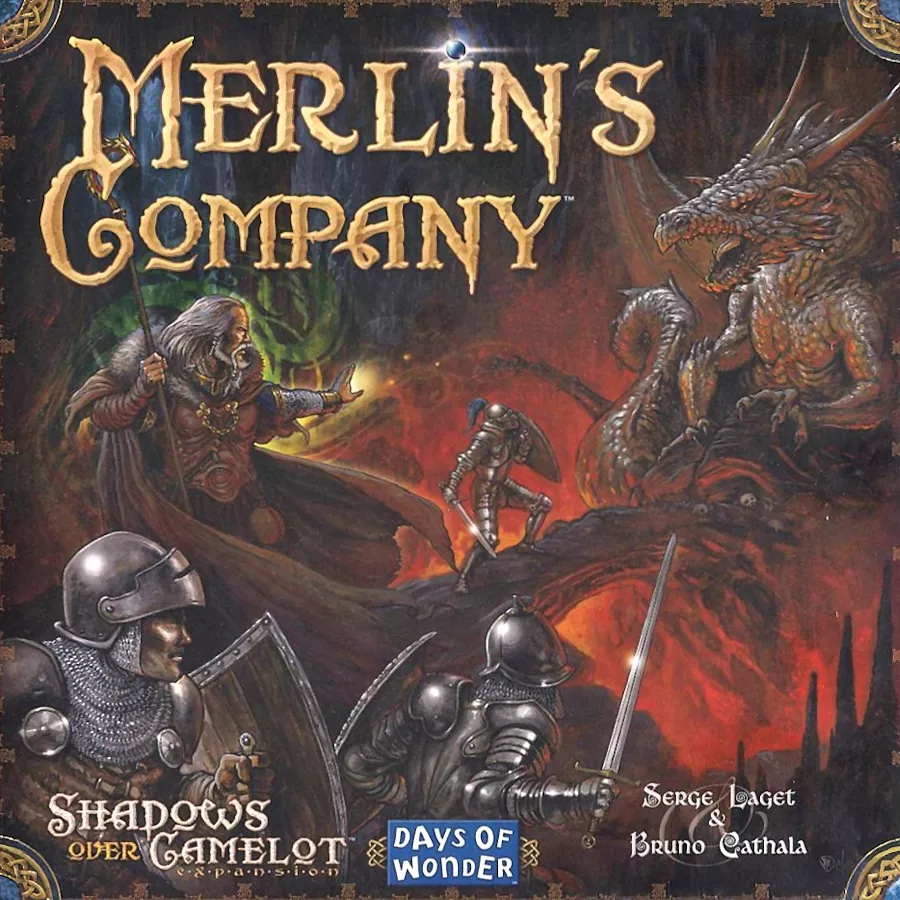 Official box art cover for Shadows over Camelot: Merlin's Company board game.