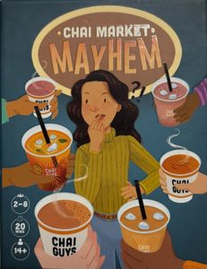Official box art cover for Chai Market Mayhem board game.
