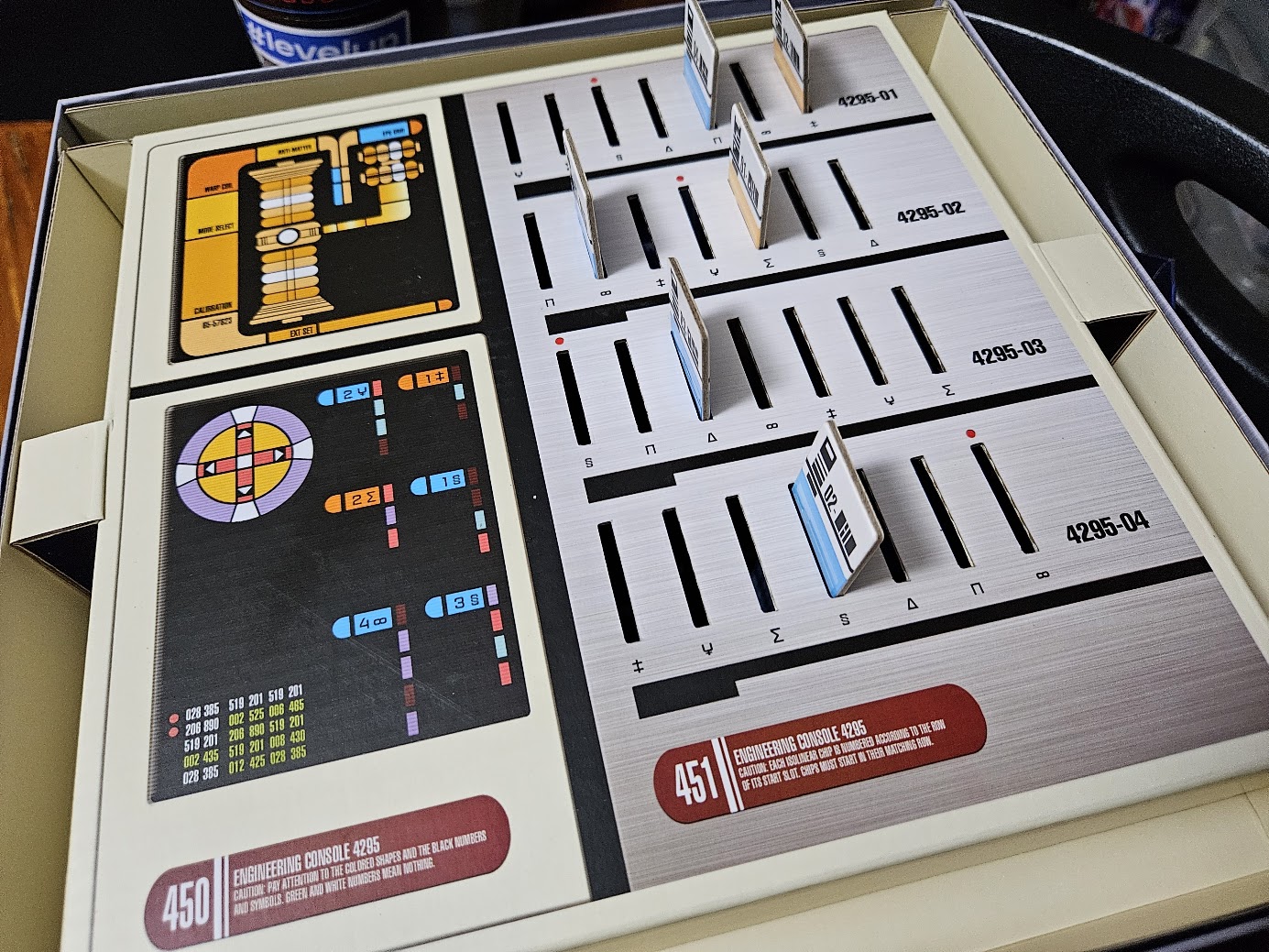 Gameplay photo of the board game Star Trek: Cryptic – A Puzzles and Pathways Adventure featuring various components and board state.