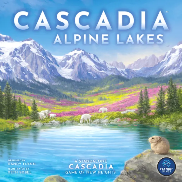 Official box art cover for Cascadia: Alpine Lakes board game.