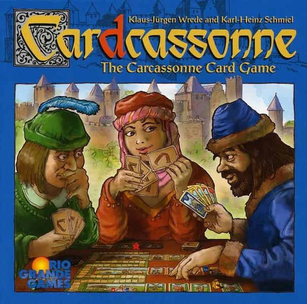 Official box art cover for Cardcassonne board game.