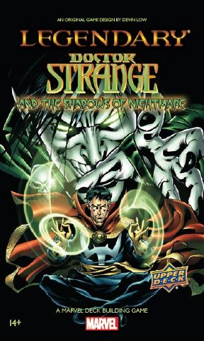 Official box art cover for Legendary: A Marvel Deck Building Game – Doctor Strange and the Shadows of Nightmare board game.