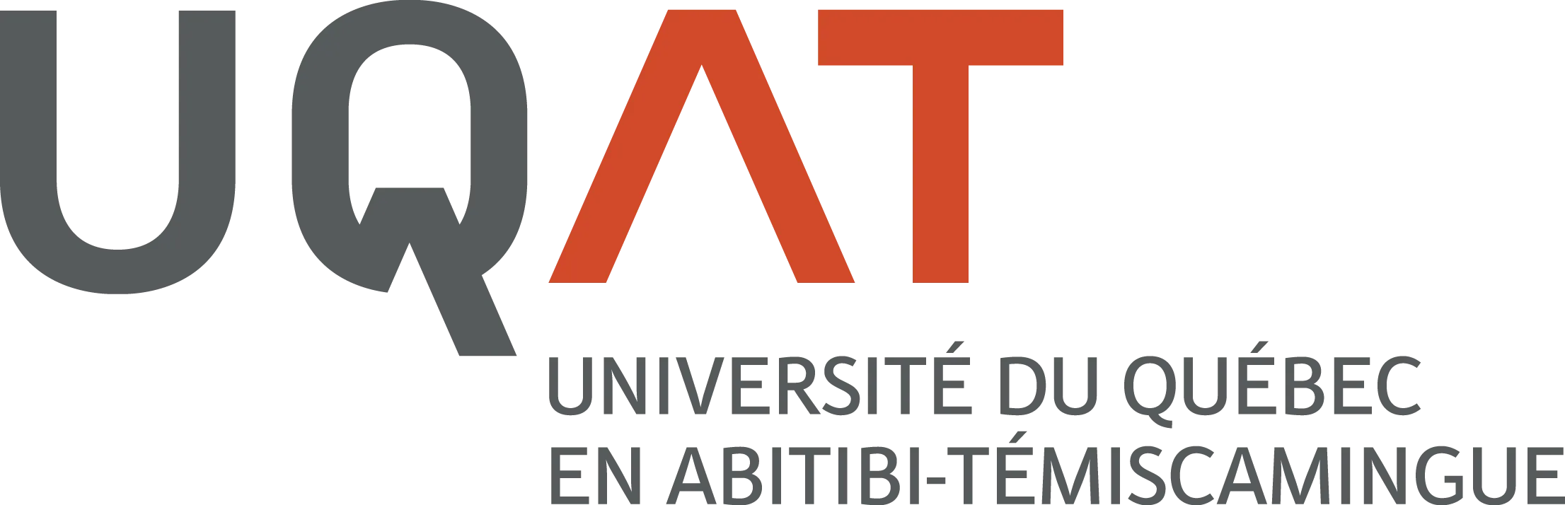 Logo of Université du Québec en Abitibi-Témiscamingue with UQAT initials, featuring 'UQ' in gray and 'AT' in orange above the full name.