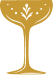Stylized golden wine glass with a leaf design inside.