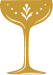 Stylized golden wine glass with a leaf design inside.