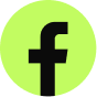 Facebook logo in black on a light green circular background.