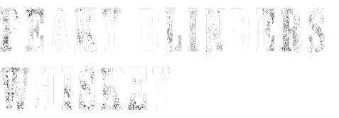 Text reading 'PEAKY BLINDERS WHISKEY' in a distressed white font on a black background.