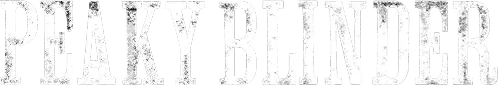 Text logo displaying 'PEAKY BLINDER' in a weathered, bold serif font on a black background.