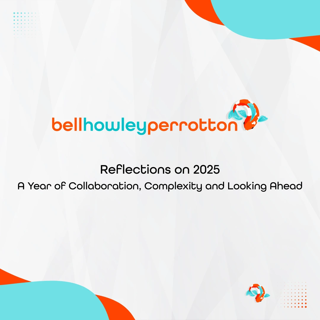 Bell Howley Perrotton graphic titled “Reflections on 2025 – A Year of Collaboration, Complexity and Looking Ahead