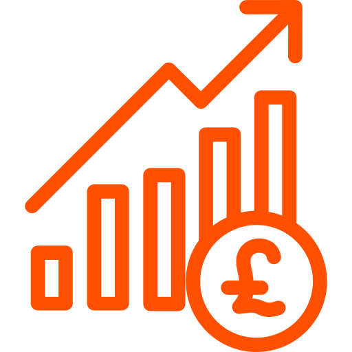 Bar chart with pound symbol icon representing corporation tax computations and reporting