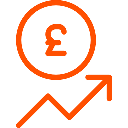 Pound symbol with upward line icon representing capital gains tax calculations