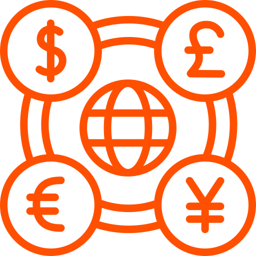 Global currency network icon representing international tax considerations and cross-border tax planning