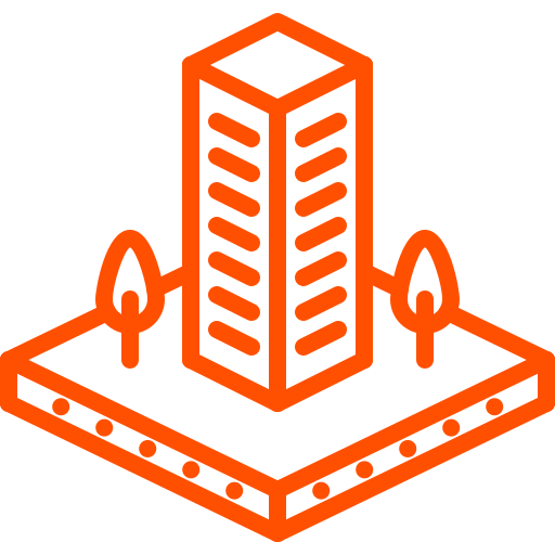 Icon of a commercial building on a plot of land representing property transactions and tax