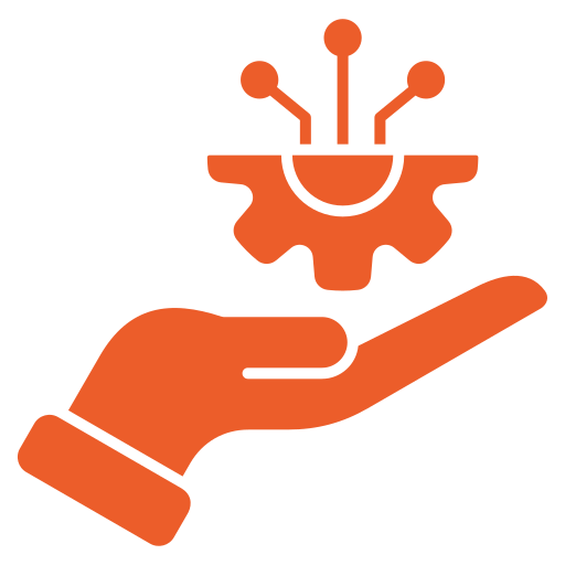Hand and gear icon representing expert support, advanced SDLT knowledge, and technical guidance in complex property transactions.