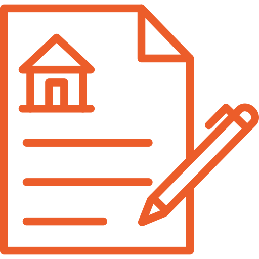 Document and pen icon with property symbol representing property options, conditional agreements, and structured transaction planning.