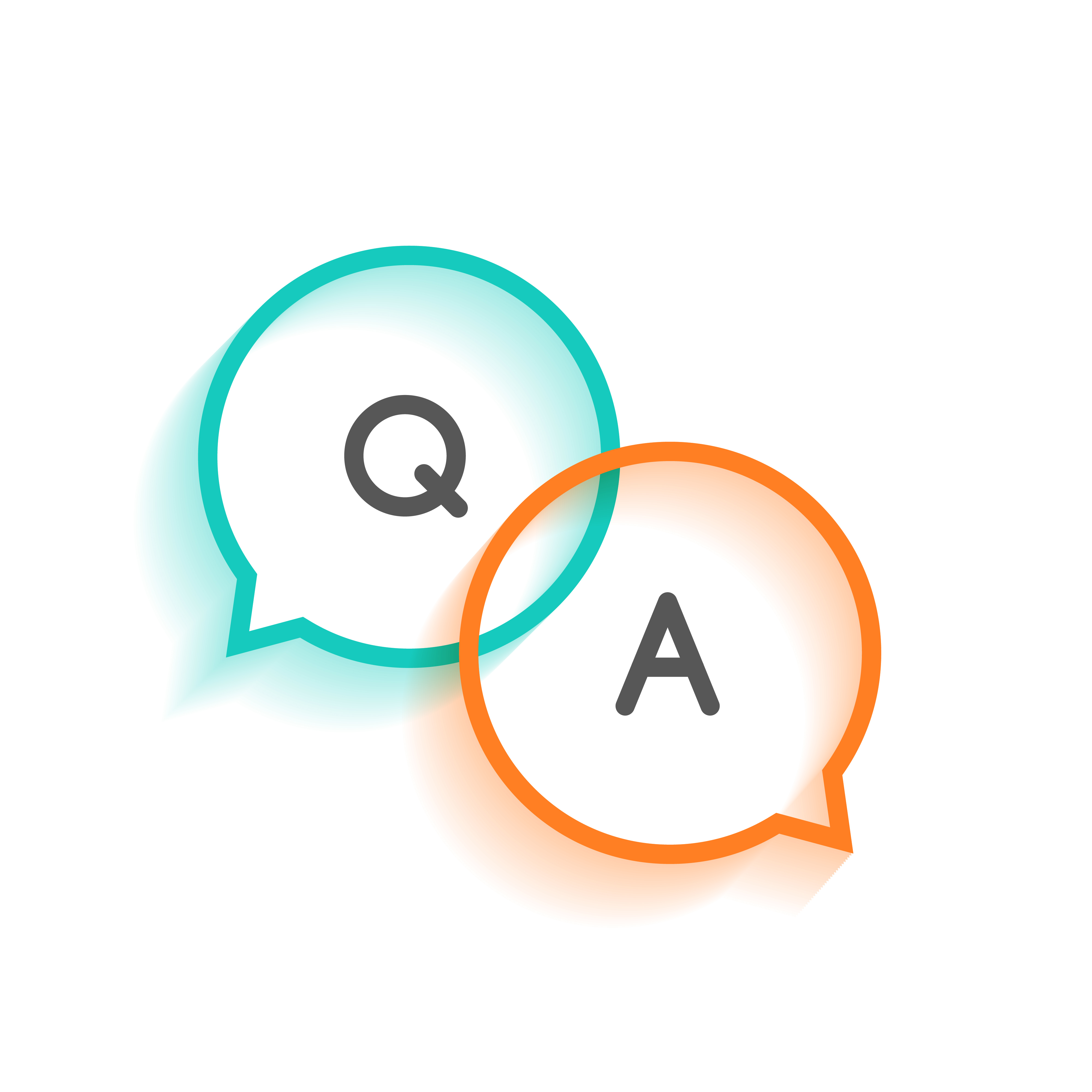 Q&A bubbles representing a question and answer session