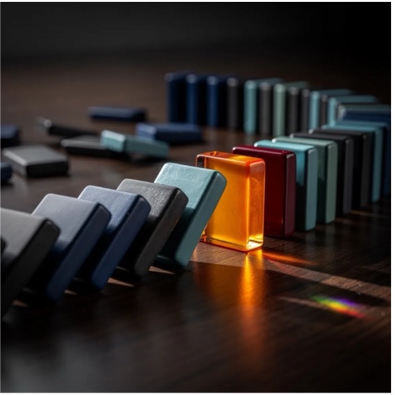 Domino effect with one highlighted tile symbolising early action preventing wider tax issues