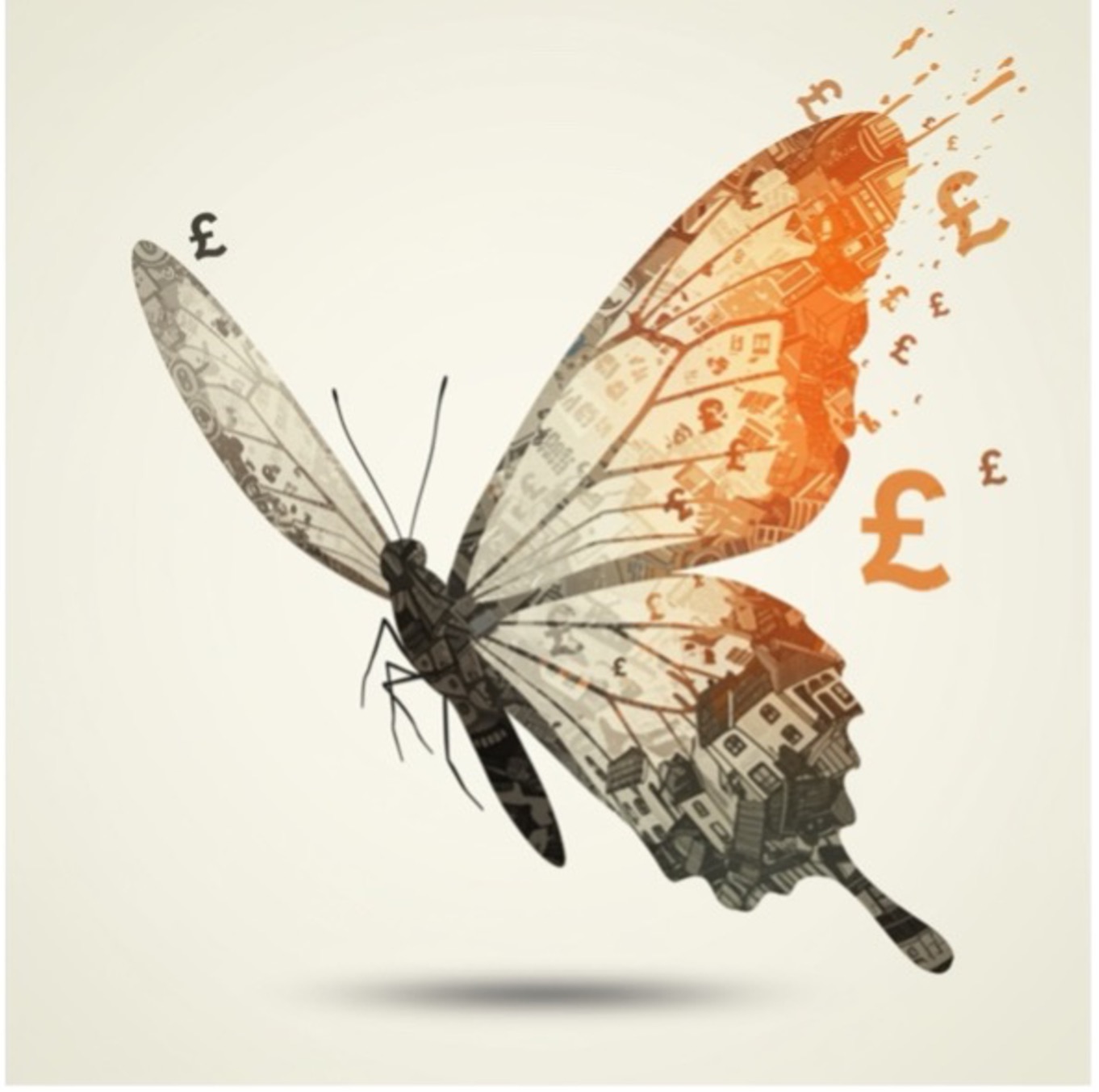 llustrated butterfly graphic with property and pound sterling imagery symbolising SDLT, property tax and market reform speculation.