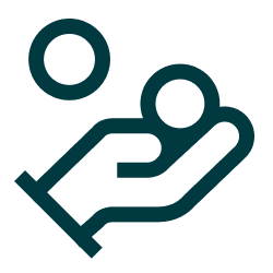 Outline of a hand catching or holding a falling coin.