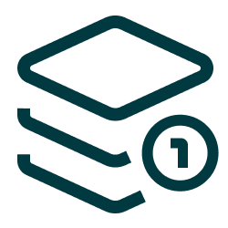 Icon of three stacked layers with a coin showing the number one in front.