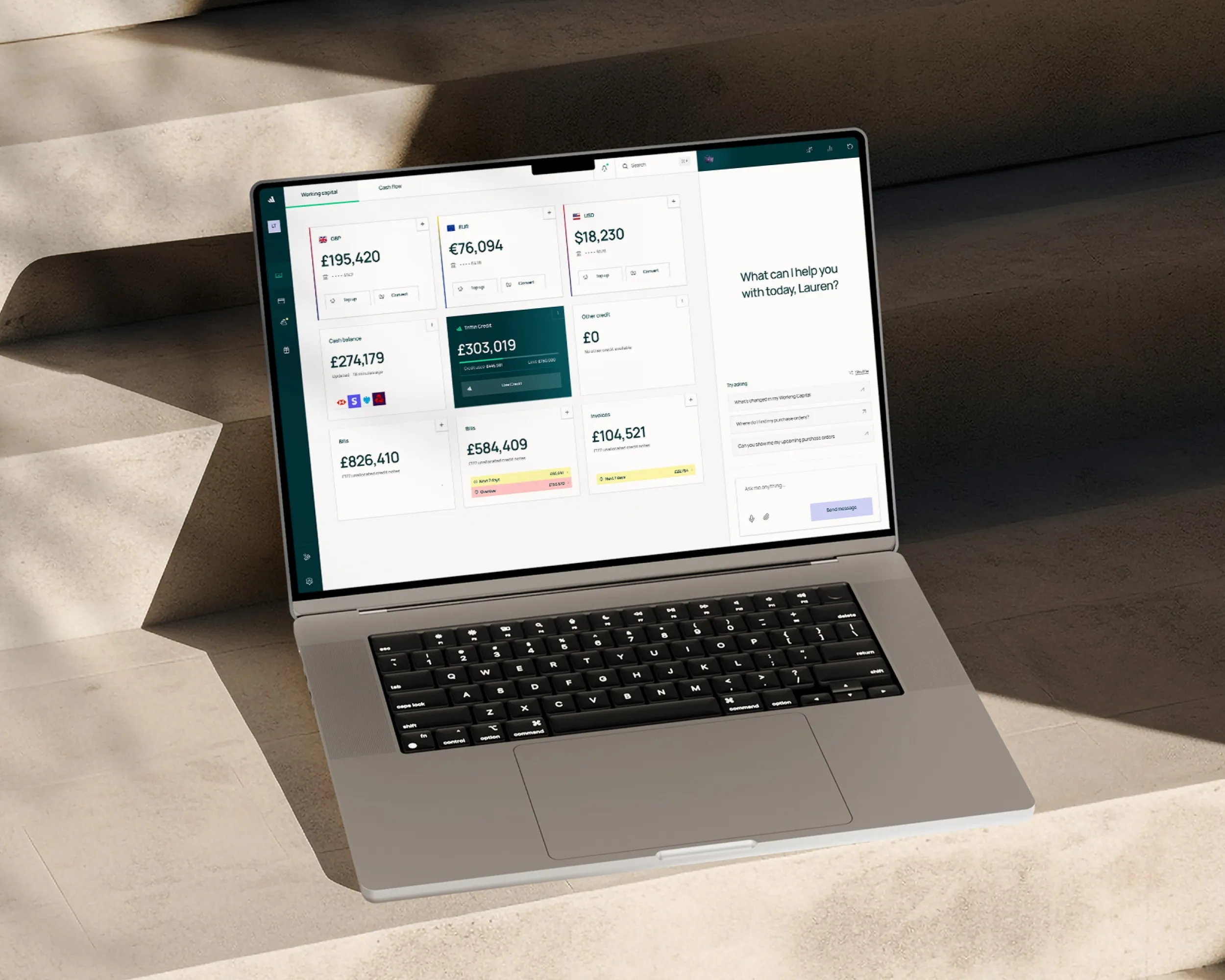 Triffin payments dashboard on a laptop