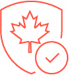 Icon of a red shield with a maple leaf inside and a check mark in a circle at the bottom right.