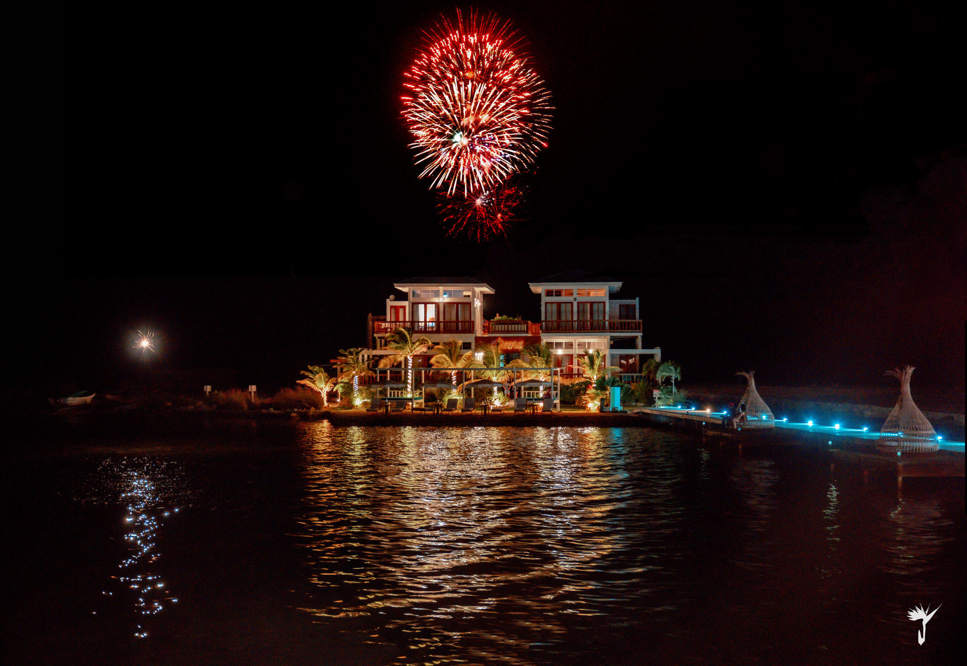 Fireworks over Aruna Resort and Villas on New Year's Eve in Belize