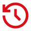 Red clock icon with an arrow circling clockwise around it.