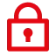 Red outline of a closed padlock on a black background symbolizing security or privacy.